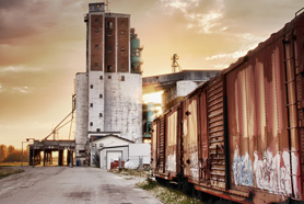 Grain terminal at sunrise in Saskatoon, Canada